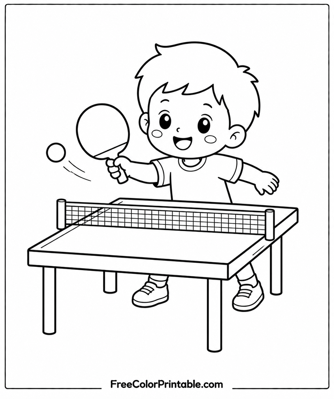 Charming child playing table tennis Coloring Page — Free Printable — free printable coloring page